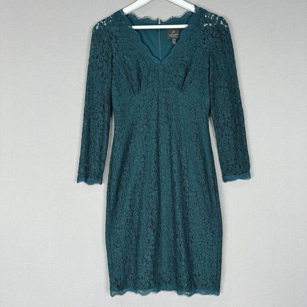Adrianna Papell Womens Dress 4 Teal Blue Fallen For Him Sheath Lace Cocktail - Picture 1 of 12